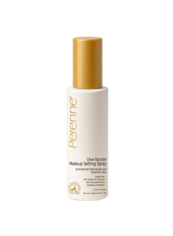 Perenne Glow Booster Makeup Setting Spray with Hyaluronic acid, Aloe vera and Niacinamide| Natural Dewy Finish| Hydrating| Long Lasting Makeup Fixer|Alcohol Free| Paraben Free (100 ml) - Image 1